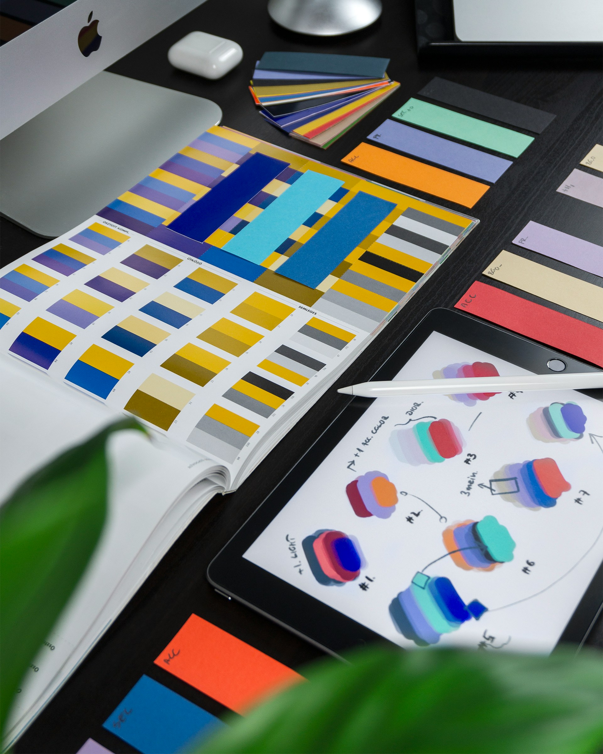 Color swatch palettes and tablet sketches