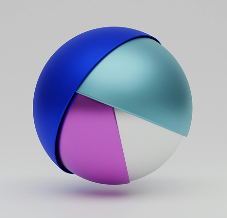 Abstract three dimensional sphere in blue, cyan, and purple